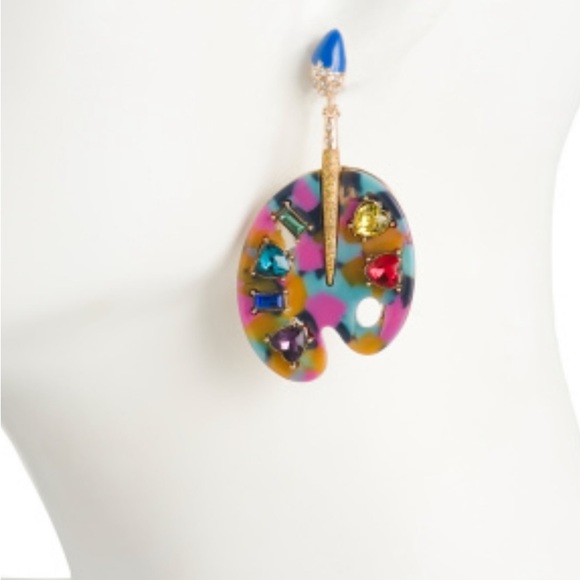 Betsey Johnson Artist Palette Paint Brush Color Me Happy Resin Drop Earrings NWT - Picture 5 of 7